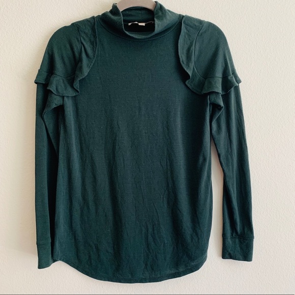 Ann Taylor LOFT Ruffle Shoulder Mock Neck Top Sz S - Picture 2 of 5